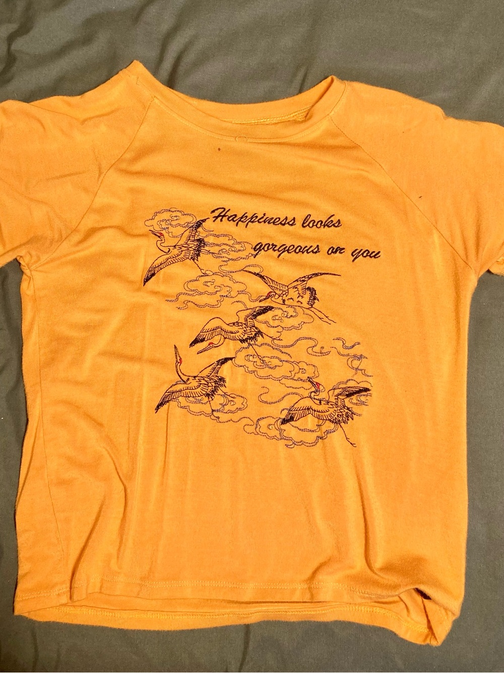 omighty Orange Graphic Tee with Navy Bird Print